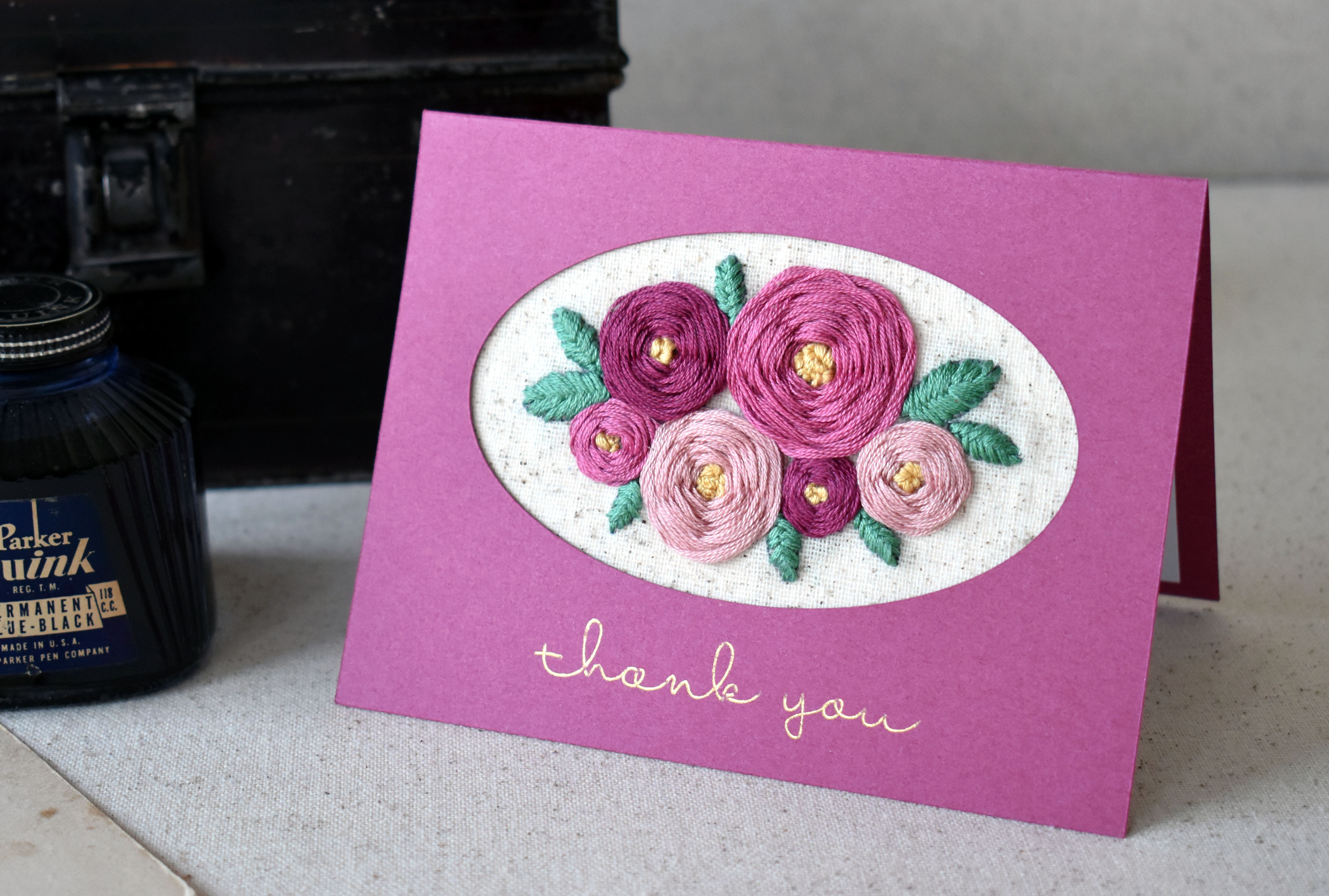 Hand Embroidered Bundle of Roses Card